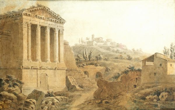 Charles-Louis Clérisseau : Veduta del Tempietto del Clitunno presso Spoleto  - Asta Dipinti e Disegni Antichi - Associazione Nazionale - Case d'Asta italiane