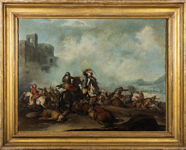 Scuola italiana, secolo XVII : Battaglia  - Asta Dipinti e Disegni Antichi - Associazione Nazionale - Case d'Asta italiane