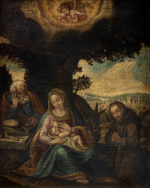 Scuola italiana, secolo XVII : Sacra Famiglia con San Francesco  - Asta Dipinti e Disegni Antichi - Associazione Nazionale - Case d'Asta italiane