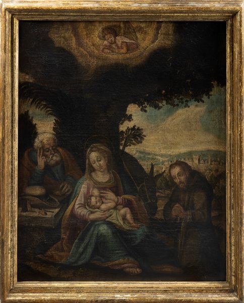 Scuola italiana, secolo XVII : Sacra Famiglia con San Francesco  - Asta Dipinti e Disegni Antichi - Associazione Nazionale - Case d'Asta italiane