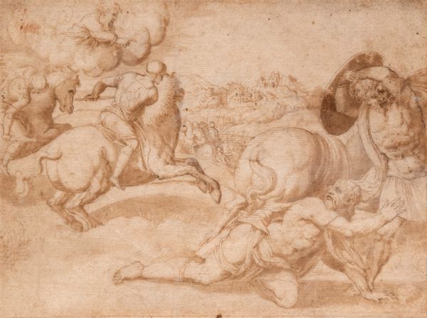 Scuola italiana, fine secolo XVI - inizi secolo XVII : Caduta di San Paolo  - Asta Dipinti e Disegni Antichi - Associazione Nazionale - Case d'Asta italiane