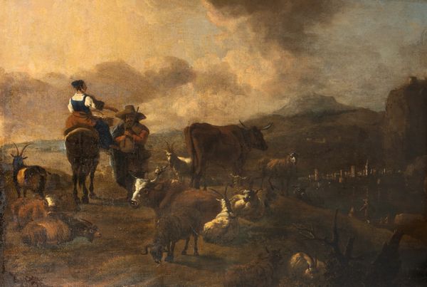 Pittore fiammingo attivo in Italia, secolo XVII : Paesaggio con pastori e armenti  - Asta Dipinti e Disegni Antichi - Associazione Nazionale - Case d'Asta italiane