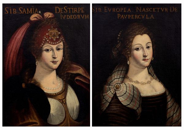 Scuola dell'Italia centrale, secolo XVII : Sibilla Samia; e Sibilla Europea, en pendant  - Asta Dipinti e Disegni Antichi - Associazione Nazionale - Case d'Asta italiane