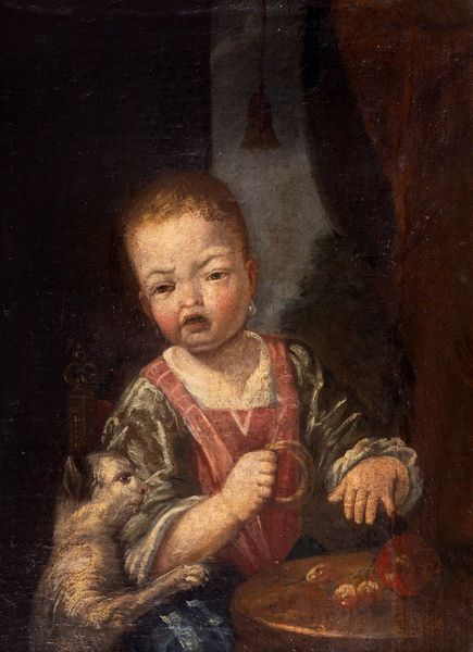 Scuola dell'Italia settentrionale, secolo XVII : Ritratto di fanciullo con cagnolino; e Ritratto di fanciulla con gatto, en pendant  - Asta Dipinti e Disegni Antichi - Associazione Nazionale - Case d'Asta italiane