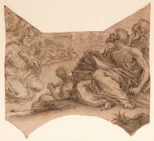 Scuola italiana, secolo XVII : Studio per scena di apparizione celeste con Santi in preghiera  - Asta Dipinti e Disegni Antichi - Associazione Nazionale - Case d'Asta italiane
