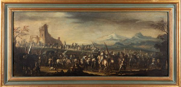 Scuola emiliana, fine secolo XVII - inizio secolo XVIII : Due scene di battaglia, en pendant  - Asta Dipinti e Disegni Antichi - Associazione Nazionale - Case d'Asta italiane
