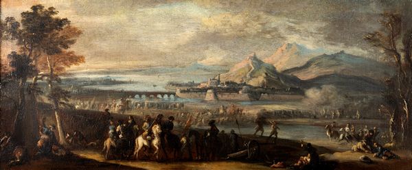 Scuola emiliana, fine secolo XVII - inizio secolo XVIII : Due scene di battaglia, en pendant  - Asta Dipinti e Disegni Antichi - Associazione Nazionale - Case d'Asta italiane