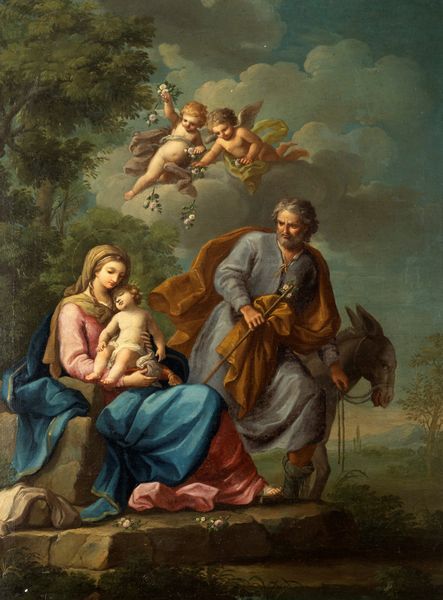 Scuola romana, seconda metà del secolo XVII : Riposo durante la Fuga in Egitto  - Asta Dipinti e Disegni Antichi - Associazione Nazionale - Case d'Asta italiane