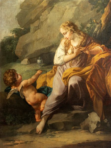 Scuola emiliana, fine secolo XVII - inizio secolo XVIII : Maddalena penitente con angioletto  - Asta Dipinti e Disegni Antichi - Associazione Nazionale - Case d'Asta italiane