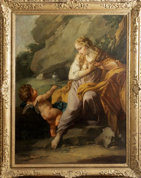 Scuola emiliana, fine secolo XVII - inizio secolo XVIII : Maddalena penitente con angioletto  - Asta Dipinti e Disegni Antichi - Associazione Nazionale - Case d'Asta italiane