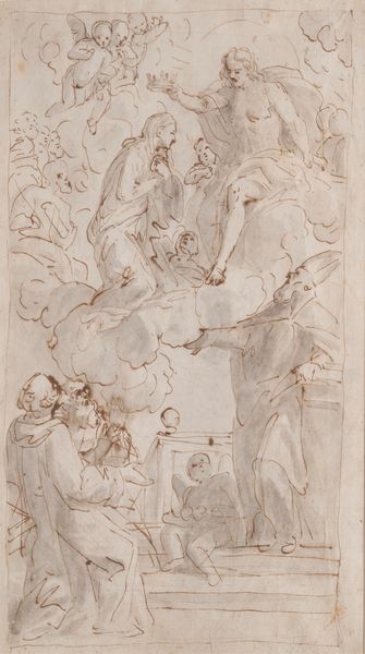 Scuola napoletana, secolo XVIII : Incoronazione della Vergine (recto); Madonna con Bambino, San Domenico e Santa Caterina da Siena (verso)  - Asta Dipinti e Disegni Antichi - Associazione Nazionale - Case d'Asta italiane