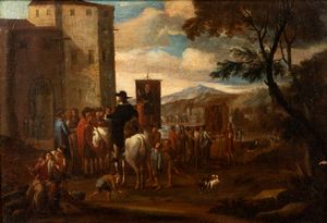 Artista fiammingo attivo a Roma, secolo XVII : Il ciarlatano  - Asta Dipinti e Disegni Antichi - Associazione Nazionale - Case d'Asta italiane