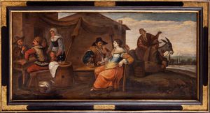 Scuola fiamminga, secolo XVII : Scena di osteria all'aperto  - Asta Dipinti e Disegni Antichi - Associazione Nazionale - Case d'Asta italiane
