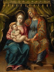 Artista fiammingo attivo in Italia settentrionale, fine secolo XVI - inizi secolo XVII - Madonna con Bambino e Sant'Anna