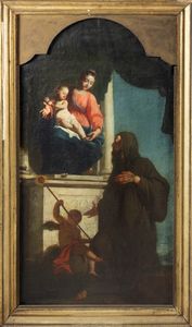 Scuola veneta, secolo XVIII - Madonna con Bambino in trono e Santo