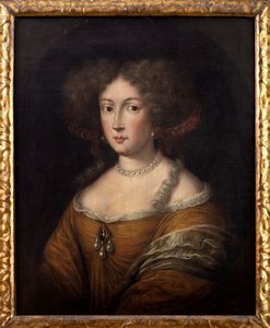 Scuola romana, secolo XVII : Ritratto di gentildonna a mezzo busto, con collana di perle  - Asta Dipinti e Disegni Antichi - Associazione Nazionale - Case d'Asta italiane