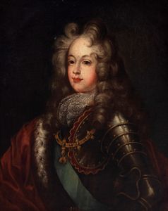 Scuola francese, secolo XVIII - Ritratto di gentiluomo in armatura con insegna del Toson d'oro, a mezzo busto