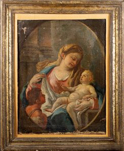 Scuola napoletana, secolo XVIII : Madonna con Bambino e San Giovannino  - Asta Dipinti e Disegni Antichi - Associazione Nazionale - Case d'Asta italiane