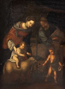Scuola italiana, secolo XVII : Sacra Famiglia con San Giovannino  - Asta Dipinti e Disegni Antichi - Associazione Nazionale - Case d'Asta italiane