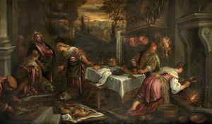 Bottega dei Bassano : Cristo a casa di Marta, Maria e Lazzaro  - Asta Dipinti e Disegni Antichi - Associazione Nazionale - Case d'Asta italiane
