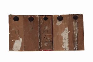 Scuola toscana, secolo XVI : Predella con quattro Santi ai lati e Cristo al centro  - Asta Dipinti e Disegni Antichi - Associazione Nazionale - Case d'Asta italiane