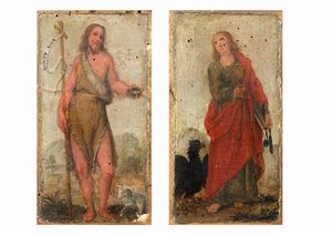 Scuola italiana, secoli XVI-XVII - San Giovanni Battista; e San Giovanni Evangelista, en pendant