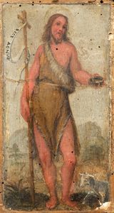 Scuola italiana, secoli XVI-XVII : San Giovanni Battista; e San Giovanni Evangelista, en pendant  - Asta Dipinti e Disegni Antichi - Associazione Nazionale - Case d'Asta italiane