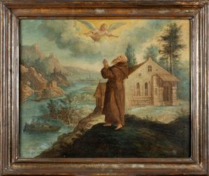 Scuola fiamminga, fine secolo XVII - inizi secolo XVIII : Due eremiti: Salomon e Anub  - Asta Dipinti e Disegni Antichi - Associazione Nazionale - Case d'Asta italiane