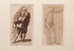 Scuola italiana, fine secolo XVI - inizi secolo XVII - Due studi di figure maschili