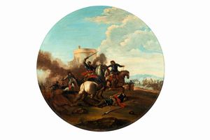 Scuola italiana, secolo XVIII : Due scene di battaglia, en pendant  - Asta Dipinti e Disegni Antichi - Associazione Nazionale - Case d'Asta italiane