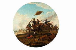 Scuola italiana, secolo XVIII : Due scene di battaglia, en pendant  - Asta Dipinti e Disegni Antichi - Associazione Nazionale - Case d'Asta italiane