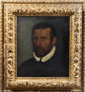 Seguace di Giovan Battista Moroni - Ritratto virile a mezzobusto con gorgiera