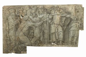 Scuola italiana, secolo XVII - Pagani che adorano la statua di Latona invece di quella di Niobe