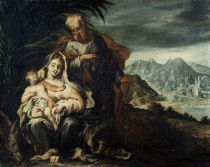 Attribuito a Giuseppe Antonio Pianca (Agnona, 1703 – Milano, 1762) - Riposo durante la fuga in Egitto