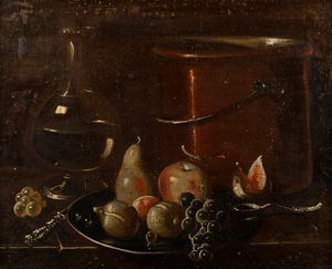 Scuola dell'Italia centrale, secolo XVIII : Due nature morte con frutta, vasellame e vetri su un tavolo, en pendant  - Asta Dipinti e Disegni Antichi - Associazione Nazionale - Case d'Asta italiane