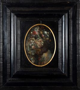 Scuola italiana, secolo XVIII : Natura morta di fiori e frutti en plein air  - Asta Dipinti e Disegni Antichi - Associazione Nazionale - Case d'Asta italiane