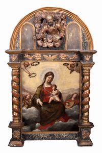 Scuola italiana, secolo XVII - Madonna con Bambino e angeli