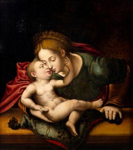 Cerchia di Quentin Massys (Lovanio 1466 – Anversa 1530) - Madonna con Bambino