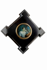 Scuola dell'Italia settentrionale, fine secolo XVIII - Ritratto di giovane dama a mezzobusto in una loggia