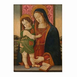 Maestro degli Edifici Gotici (collaboratore di Sandro  Botticelli attivo a Firenze tra il 1485 e il 1520) - Madonna con Bambino