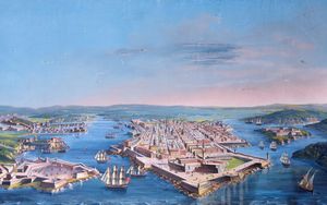 Scuola italiana, secolo XIX : Due vedute di Livorno  - Asta Dipinti e Disegni Antichi - Associazione Nazionale - Case d'Asta italiane