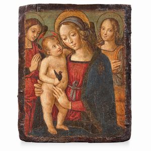 Scuola umbra, inizi secolo XVI : Madonna con Bambino e angeli  - Asta Dipinti e Disegni Antichi - Associazione Nazionale - Case d'Asta italiane