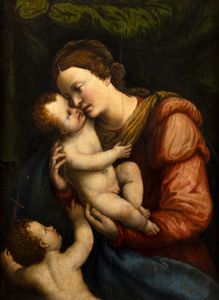 Scuola lombarda, fine secolo XVI - Madonna con Bambino e San Giovannino