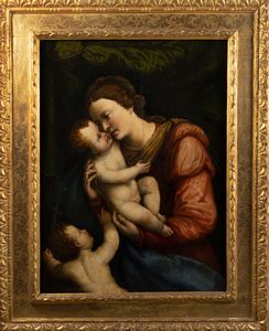 Scuola lombarda, fine secolo XVI : Madonna con Bambino e San Giovannino  - Asta Dipinti e Disegni Antichi - Associazione Nazionale - Case d'Asta italiane