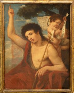Scuola bolognese, secolo XVII : San Giovanni Battista con Angelo  - Asta Dipinti e Disegni Antichi - Associazione Nazionale - Case d'Asta italiane