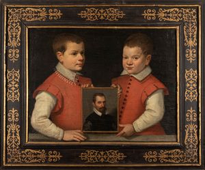 Jan Soens : Autoritratto del pittore con i due figli  - Asta Dipinti e Disegni Antichi - Associazione Nazionale - Case d'Asta italiane