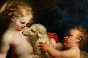 Scuola genovese, seconda metà del secolo XVII : Ges Bambino e San Giovannino  - Asta Dipinti e Disegni Antichi - Associazione Nazionale - Case d'Asta italiane