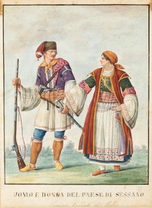 Scuola napoletana, fine secolo XVIII - inizi secolo XIX : Dodici disegni raffiguranti costumi popolari di Abruzzo e Molise  - Asta Dipinti e Disegni Antichi - Associazione Nazionale - Case d'Asta italiane
