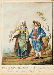 Scuola napoletana, fine secolo XVIII - inizi secolo XIX : Dodici disegni raffiguranti costumi popolari di Abruzzo e Molise  - Asta Dipinti e Disegni Antichi - Associazione Nazionale - Case d'Asta italiane