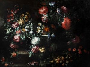 Margherita Caffi - Natura morta di fiori e frutta en plein air